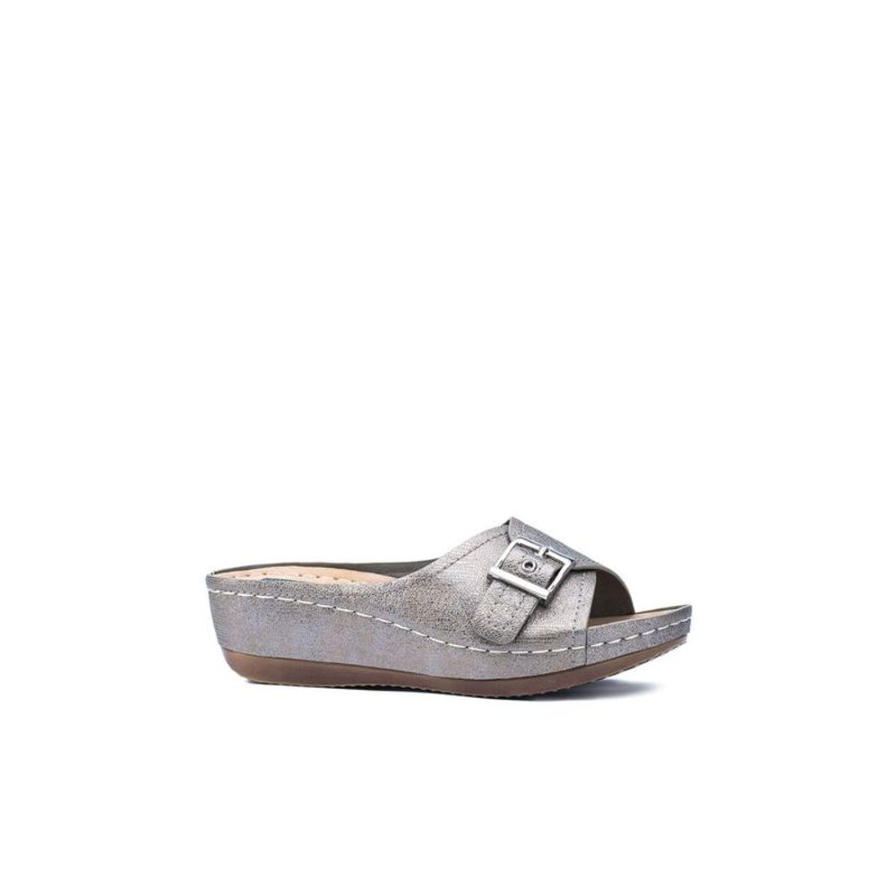 GOOD CHOICE Womens Silver 1/2" Platform Justina Wedge Slip On Slide Sandals 7